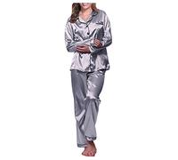 Genérico Conjunto Ropa Interior Mujer Conjunto de Lencería Saten para Dormir Pijama Largo Mujer Elegante y Cómodo Traje de Descanso Nocturno (Silver, XXXXXL)