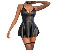 Genérico Conjunto Ropa Interior Mujer Vestido de Lencería con Arnés Elegante y Falda de Sintética para Mujer Correas Ajustables Diseño Erótico y Moderno (Black, M)