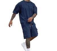 Genérico Conjunto Verano Hombre 2 Piezas Camiset Shorts Chándal Hombres Verano con Bolsillos para Fútbol Baloncesto Tenis Jogging