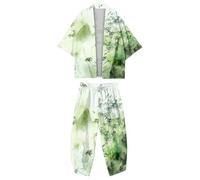 Genérico Conjunto Verano Kimono 2 Piezas Camisas Manga Corta Traje Hombre Camiseta de Entrenamiento y Pantalones Cortos Bata Japonesa Tradicional Cardigan Estampado CláSica Túnica Superior