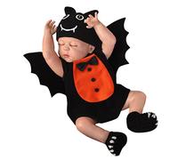 Genérico Conjuntos de mono de lana con monstruo de murciélago de Halloween para niños y niñas pequeñas con sombrero de, conjunto de 3 uds de disfraces (Black, 12-18 Months)