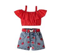Genérico Conjuntos de ropa para niña tops con pantalones cortos juego algodón Verano Conjunto Chaleco Sueltos Trajes Niñas camiseta dulce y a la moda bebé