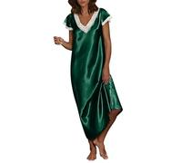 Genérico Conjuntos Mujer Verano Pijama con Botones Mujer Women S Satin Pajamas Lace Spliced Short Sleeve V Neck Clothes Pajamas Long Dress Pijamas Tallas Grandes Pijamas Green XL