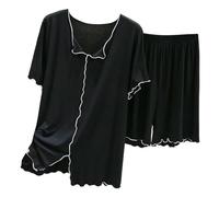 Genérico Conjuntos Mujer Verano Women Secret Conjuntos De Pijama para Mujer 2 Piezas Top Y Pantalones para Dormir Conjunto con Bolsillos Verano Camisón Women Secret Black XXXL