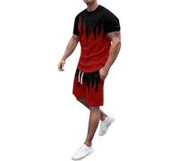 Genérico Conjuntos Verano Hombre, Chandal Hombre Corto Verano Pantalones Cortos con Bolsillos Y Cordón + Mangas Cortas Impresas Verano Chándal Casual para Verano Vacaciones Playa