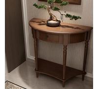 Genérico Consola De Media Luna Madera Maciza con Cajón Y Estante - Mesa Auxiliar Semicircular Vintage para Sofá | Decoración para Entrada, Pasillo Sala Estar(Walnut Color,100x40x88cm)