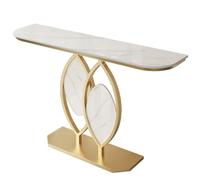 Genérico Consola Minimalista Moderna con Placa de Roca con diseño de mármol y Marco de Metal en Forma de Hoja, Ideal para Entrada y Pasillo.(Gold C,150cm/59in)