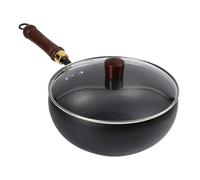 Genérico Cooking , Iron Frying Pan, 9,45 pulgadas Compact Ergonomic Uncoated with Lid, Versatile Kitchenware for Home Outdoors Restaurant Camping Use, Black & Natural Wood