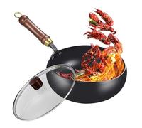 Generico Cooking, Iron Pan with Lid, Multifunctional Uncoated for Stir Fry, Sauté, Steam, Durable Kitchen Cookware with Heat Resistant Handle, Home Restaurant Outdoor Indoor Use