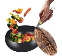 Genérico Cooking, Iron Pan with Lid, Multifunctional Uncoated for Stir Fry, Sauté, Steam, Durable Kitchen Cookware with Heat Resistant Handle, Home Restaurant Outdoor Indoor Use