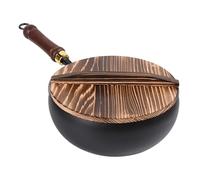 Generico Cooking Wok, Traditional Iron Woks, Ergonomic Uncoated Iron Pan, with Lid Home Restaurant, Premium Quality Portable Compact Versatile Ideal for Camping and Indoors Use