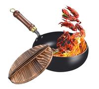 Generico Cooking Wok, Traditional Iron Woks, Ergonomic Uncoated Iron Pan, with Lid Home Restaurant, Premium Quality Portable Compact Versatile Ideal for Camping and Indoors Use