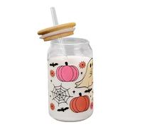 Genérico Copa De Paja De Vidrio, Reutilizable, 400 Ml, Taza De Vidrio Fantasma De Calabaza De Halloween, Tazas De Café Helado Espeluznantes, Uso Versátil, Para Niños Adolescentes Adultos Festivos