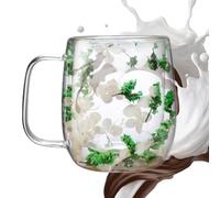 Genérico Copa de vidrio con flores secas dde 250 ml / 390 ml - vidrio doble capa con flores reales | Copa elegante para té, café, capuchino y bebidas frías | Diseño creativo para hogar, oficina o bar