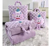 Genérico Coperta da Viaggio 2 in 1, Cuscino Coperta per Auto e Aereo, Kit Viaggio Adulti e Bambini, Trapunta Convertibile per Divano e Letto Singolo (Purple, 17.7in*17.7in)