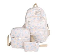 Genérico Coquette Bow Backpack, Aesthetic Nylon Rucksack, Cute Kawaii Backpack 3Pcs Set for Girls (blue)