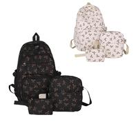 Genérico Coquette Bow Backpack, Aesthetic Nylon Rucksack, Cute Kawaii Backpack 3Pcs Set for Girls (brown+white)