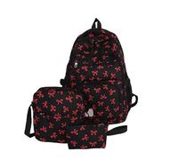 Genérico Coquette Bow Backpack, Aesthetic Nylon Rucksack, Cute Kawaii Backpack 3Pcs Set for Girls (red)