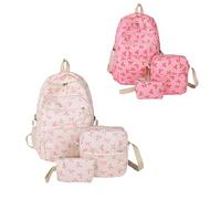 Genérico Coquette Bow Backpack, Aesthetic Nylon Rucksack, Cute Kawaii Backpack 3Pcs Set for Girls (rose+pink)