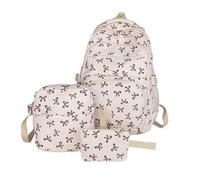 Genérico Coquette Bow Backpack, Aesthetic Nylon Rucksack, Cute Kawaii Backpack 3Pcs Set for Girls (white)