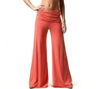 Genérico Coral Fold Over Pants, Super Wide Leg High Fold Over Waist Palazzo Pants Coral, Ruched Waist For Yoga, Sports & Everyday Wear (L,Naranja)