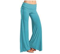Genérico Coral Fold Over Pants, Super Wide Leg High Fold Over Waist Palazzo Pants Coral, Ruched Waist For Yoga, Sports & Everyday Wear (M,Azul)