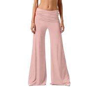 Genérico Coral Fold Over Yoga Pants, Wide Leg High Fold Over Waist Palazzo Pant, Fold Over Sweatpants Plisse Yoga Stretch