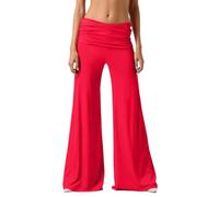 Genérico Coral Fold Over Yoga Pants, Wide Leg High Fold Over Waist Palazzo Pant, Fold Over Sweatpants Plisse Yoga Stretch