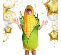 Genérico Corn Costume - Party Apparel for Harvest | Breathable Polyester Tunic with Realistic Kernel Texture & Husk Headpiece for Carnivals, Theaters, Classrooms and Autumn Celebrations