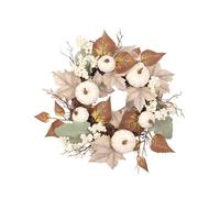 Genérico Corona de Otoño para Puerta Principal 30cm - Corona Decorativa de Calabaza Blanca y Hojas de Arce Artificiales para Exterior e Interior - Decoración de Harvest Thanksgiving (A)