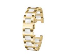 Genérico Correa cóncava convexa universal de acero inoxidable compatible con relojes Fiyta Rossini Folli Follie GC Gucci for mujer, cadena cerámica(B gold white,14x6mm width)