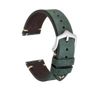 Genérico Correa de cuero Crazy Horse for reloj, 18 mm, 20 y 22, compatible con smartwatches, Huawei Samsung Galaxy Gear, color negro, verde marrón(Green-Silver Buckle,18mm)