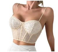 Genérico Correa de Hombro Fina de Lentejuelas MKesh para Mujer con Chaleco de Chica Picante Sexy de Moda única (Beige, L)