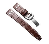 Genérico Correa de reloj cuero compatible con IWC Pilot Business, correa piel vaca hebilla plegable, for hombre y mujer(Brown,21mm)