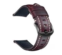 Genérico Correa de reloj piel vaca encerada al aceite, hecha a mano, liberación rápida, 18, 20, 22, 24 y 26 mm(Red,24mm)