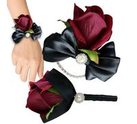 Genérico Corsage and Boutonniere Set - Wedding Flower Accessories | Artificial Rose Floral Design with Wrist Band and Lapel Pin, Elegant Matching Pair, Lightweight Decorative Outfit Accents