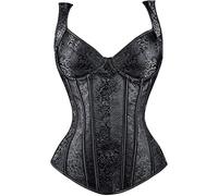 Generico Corsé de mujer negro Overbust elegante vintage cinturón corset medieval Push Up Halloween busto elástico Stringivita bustini Satin Lace Up banda carnaval corsés pirata, Negro , 3XL