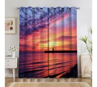 Genérico Cortina Atardecer Cortinas Opacas Vista al mar Cortina Aislantes Frio y Calor Gruesas Anti Luz Salon Dormitorio Antiruido 167x137cm 2 Piezas H2407
