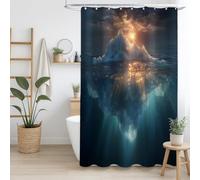 Genérico Cortina de Ducha 180 x 200 cm, 1 Pieza, Microfibra Suave, Impermeable y Antimoho, Lavable, para Baño o Bañera, con Ojales y Ganchos, Azul, Espectacular Polar Iceberg