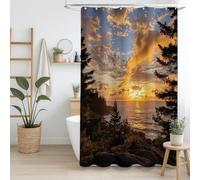 Genérico Cortina de Ducha 200 x 200 cm, 1 Pieza, Microfibra Suave, Impermeable y Antimoho, Lavable, para Baño o Bañera, con Ojales y Ganchos, Ámbar, Atardecer Arrecife