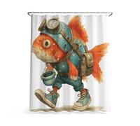 Genérico Cortina de Ducha Resistente al Agua y al Moho, de Tela Microfibra, con Ojales y Ganchos, Lavable a máquina, Azul Dibujo Animado Lindo Pez Dorado 180 cm x 207 cm 1 Pieza