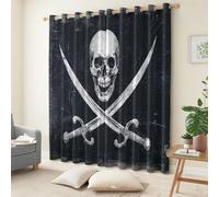 Genérico Cortina Opaca para habitación Blanco Calavera Gótico de Estampada con Ojales, Cortinas de Aislamiento térmico Impresas Shabby Chic para Sala de Estar, 2 Piezas 234An x 229Al cm