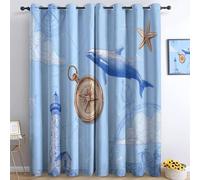 Genérico Cortina Opacas - Azul Navegación Aventura Faro Delfines - Impresión 3D Aislantes de Frío y Calor Cortinas para Salón Dormitorio Niño Cortinas térmica 100 x 178 cm, 2 Paneles