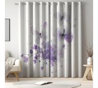 Genérico Cortina térmica Aislante Malva Suave con Animal Mariposa Floral Arte, 2 Piezas con Ojales para ventanales, salón y Dormitorio, privacidad y protección Solar, 117 x 137 cm