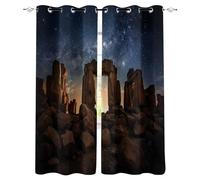 Genérico cortinados Quarto 140X120cm(HxB) Edificios En Ruinas En El Cielo Nocturno Cortina Corta Cortinas Blackout de poliéster con Ojales, Estampadas, Ideales para salón o habitación H22-2902084