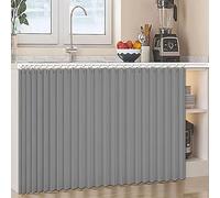 Genérico Cortinas Antipolvo para Estantes Abiertos de Lino Impermeable Cortina para Armario de Cocina para Estante con Riel Deslizante con Puertas Correderas - Autoadhesiva,Gris,W150cm/H80cm