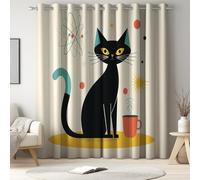 Genérico Cortinas Blackout Opacas Térmicas y Aislantes de Microfibra con Ojales para Salón y Dormitorio, Aislamiento Frío y Calor, 2 Piezas, 140 x 260 cm, Beige, Dibujo Animado Estrellas Gato