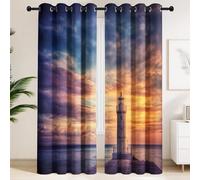 Genérico Cortinas Blackout para Amante Fotografía, 3D Atardecer Costa Faro, Naranja, Realista, Cortina Microfibra Suave Térmicas con Ojales para Salón Dormitorio 140 x 260 cm, 2 Piezas