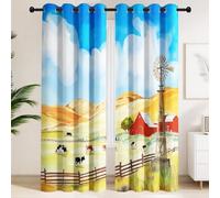 Genérico Cortinas Blackout para Habitación Niños, Campo Granja Colinas, Amarillo, Ilustración, Cortina Microfibra Suave Térmicas con Ojales para Salón Dormitorio 140 x 260 cm, 2 Piezas