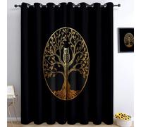 Genérico Cortinas con Estampado Minimalismo Líneas Árbol De La Vida para oscurecer la habitación, Negro, Cortinas con Ojales para Sala de Estar, Comedor, Dormitorio, 75 An x 166 Al cm, 2 Paneles